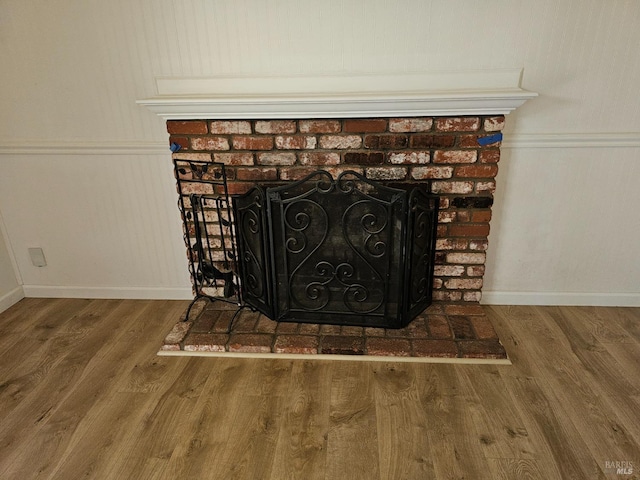 details featuring wood-type flooring and a fireplace