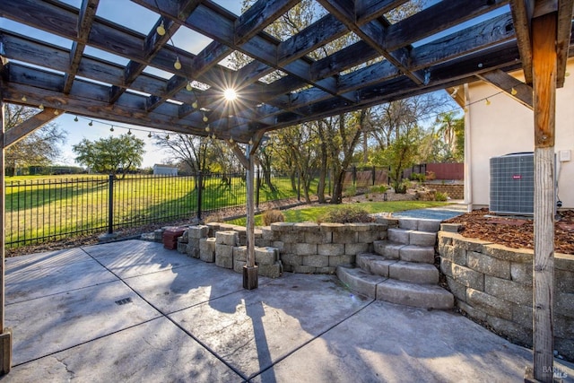 view of patio / terrace featuring a pergola and central AC