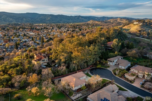 birds eye view of property featuring a mountain view