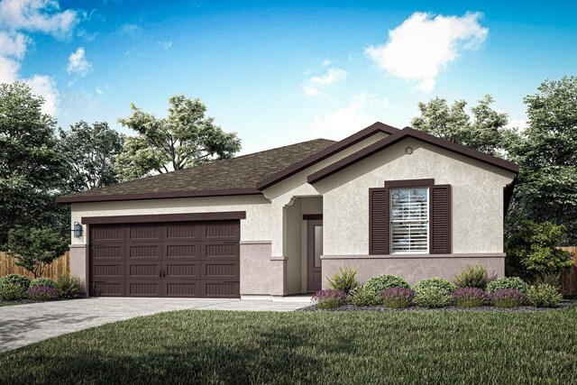 view of front facade with a garage and a front lawn