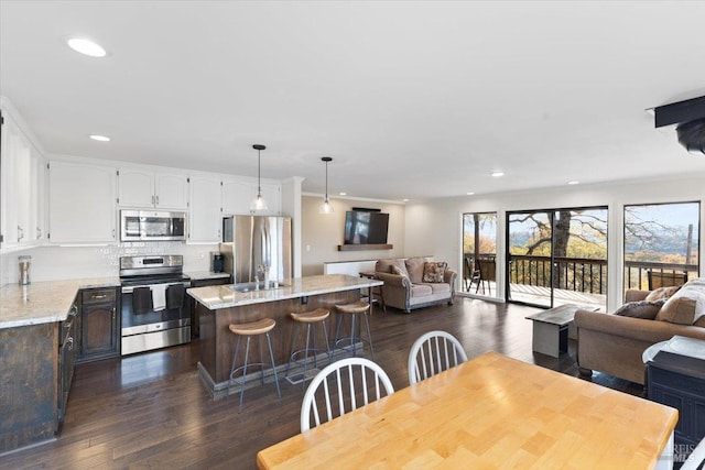 dining room with dark wood-type flooring