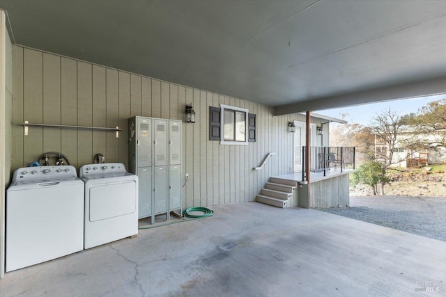 exterior space with independent washer and dryer