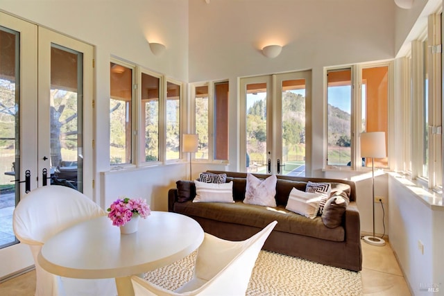 sunroom featuring french doors