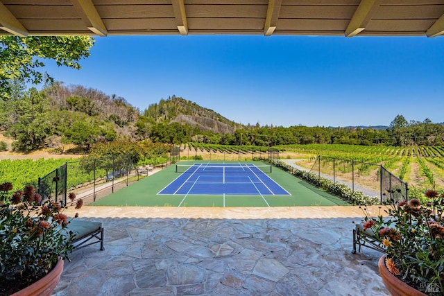 view of sport court featuring a mountain view