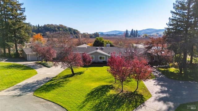 birds eye view of property featuring a mountain view