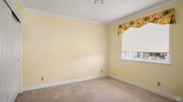 carpeted spare room with ornamental molding