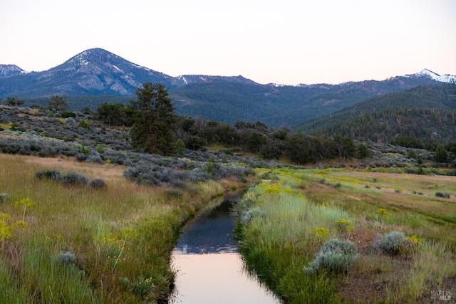 view of mountain feature with a water view