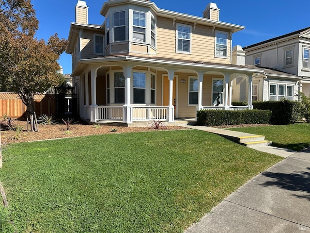 view of front of home featuring a front lawn and a porch