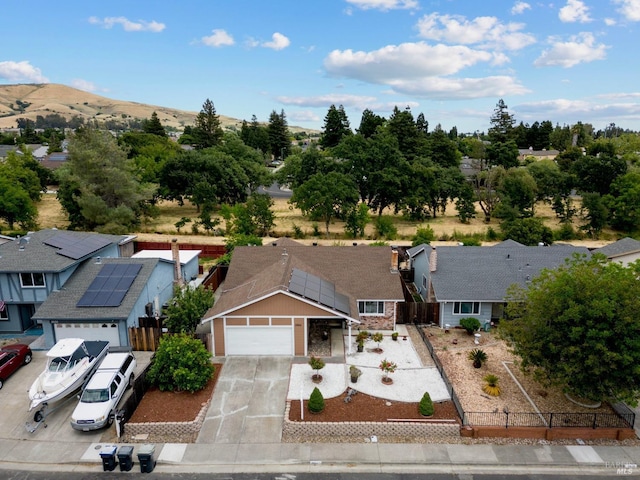 aerial view featuring a residential view and a mountain view