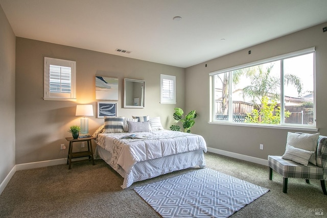 carpeted bedroom with multiple windows