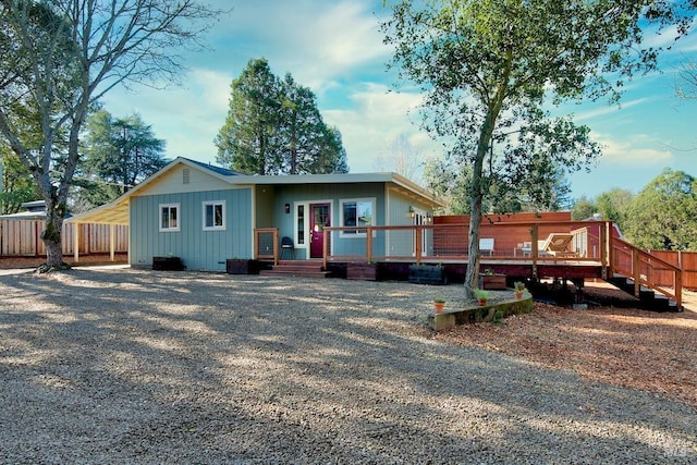 view of front facade with fence and a deck