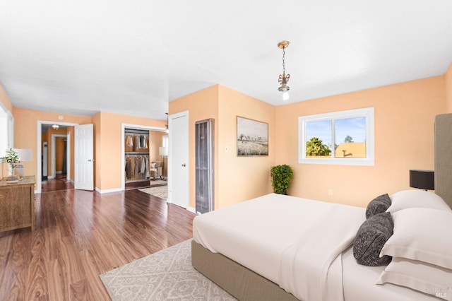 bedroom with a closet and wood finished floors