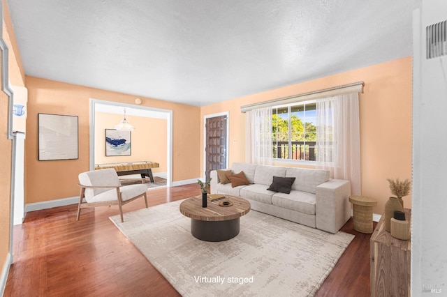 living room with hardwood / wood-style floors