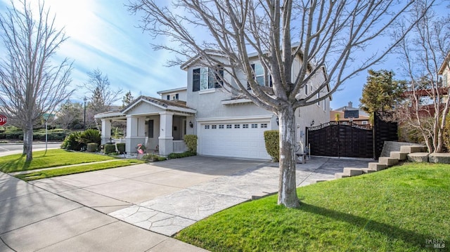 view of front facade featuring a front yard and a garage