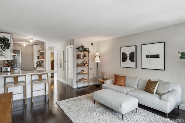 living room with dark wood-type flooring