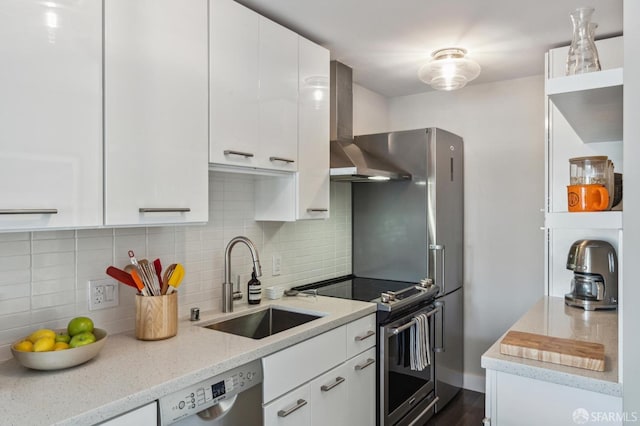 kitchen with sink, stainless steel appliances, white cabinetry, and tasteful backsplash