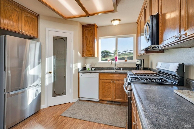 kitchen featuring sink, stainless steel appliances, and light wood-type flooring