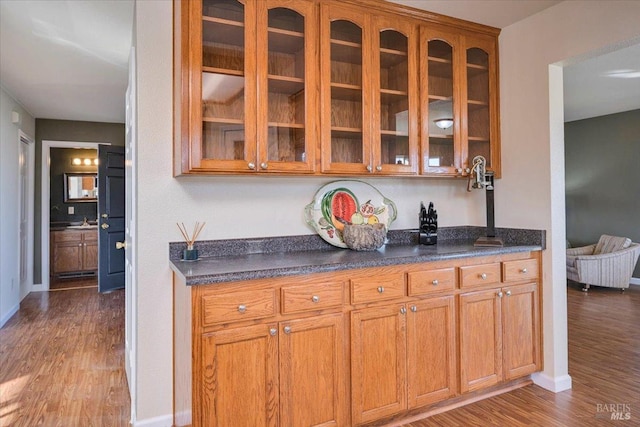 kitchen with hardwood / wood-style floors