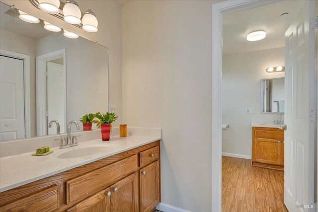 bathroom featuring vanity and wood-type flooring