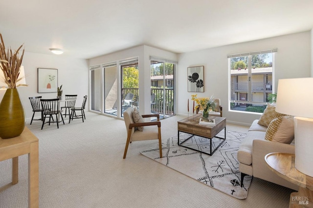 carpeted living room with a healthy amount of sunlight