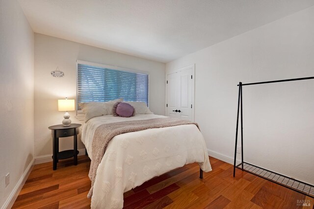 bedroom featuring hardwood / wood-style flooring and a closet