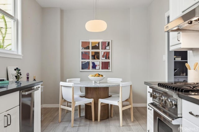 dining space featuring light wood-type flooring