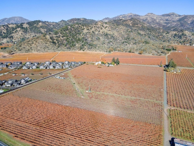 bird's eye view featuring a rural view and a mountain view