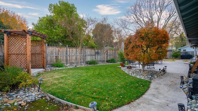 view of yard with a patio area and a fenced backyard