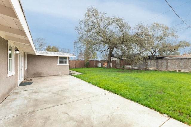 view of yard featuring a patio area and a fenced backyard