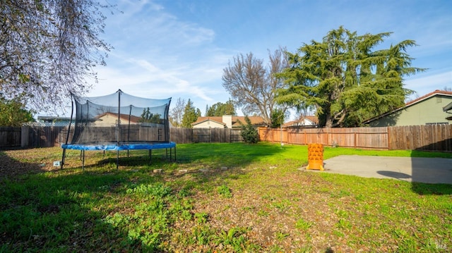 view of yard with a patio and a trampoline