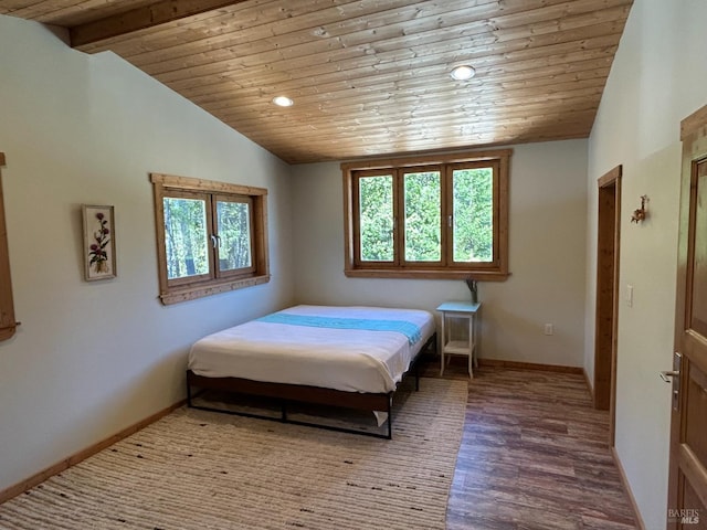 34620 Eureka Hill Rd, Point Arena, CA 95468 - bedroom featuring wood ceiling, vaulted ceiling, baseboards, wood finished floors, and recessed lighting