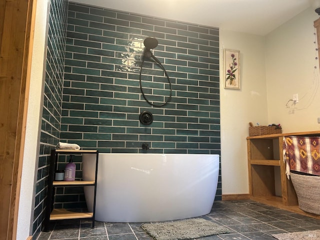 bathroom featuring shower with separate bathtub