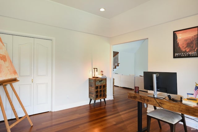 office featuring dark hardwood / wood-style floors