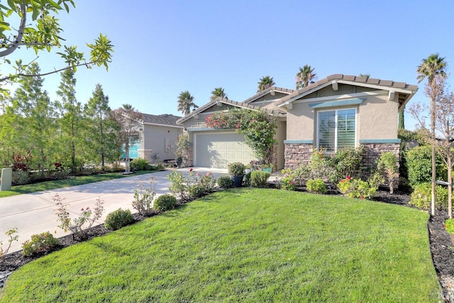 craftsman-style home with a garage and a front yard