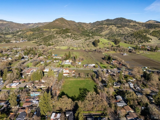 bird's eye view featuring a residential view and a mountain view