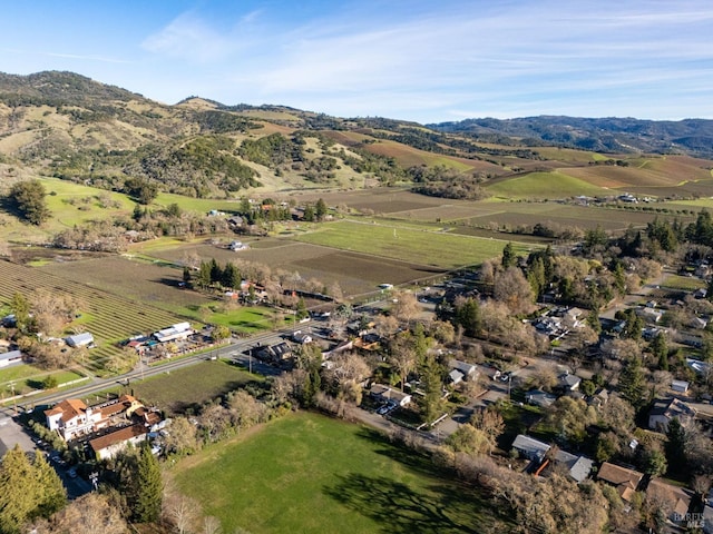 birds eye view of property featuring a rural view and a mountain view