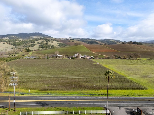 birds eye view of property featuring a rural view and a mountain view