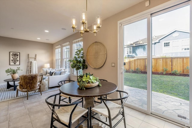 20 Oak Grove Dr, Novato, CA 94949 - dining area featuring light tile patterned floors, a chandelier, and recessed lighting