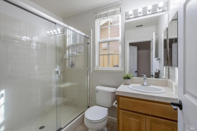 20 Oak Grove Dr, Novato, CA 94949 - bathroom featuring vanity, visible vents, toilet, and a shower stall