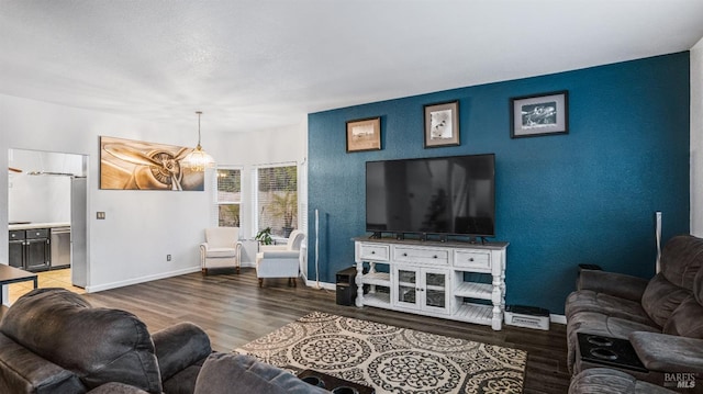 living room with hardwood / wood-style flooring