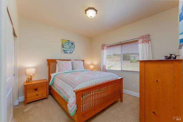 carpeted bedroom with a closet