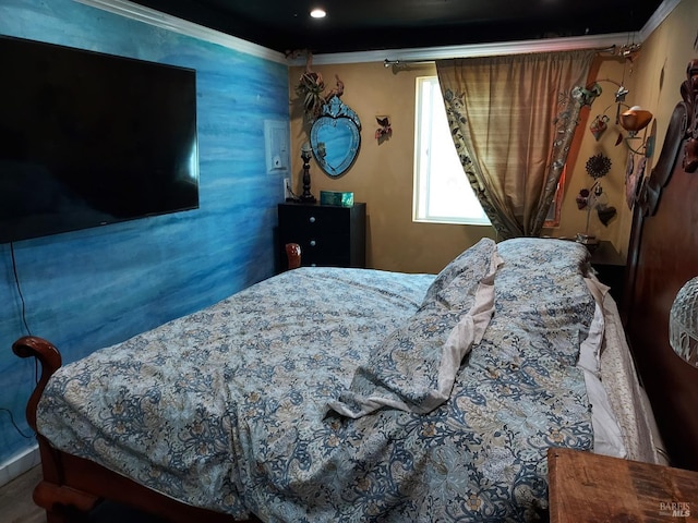 bedroom with crown molding