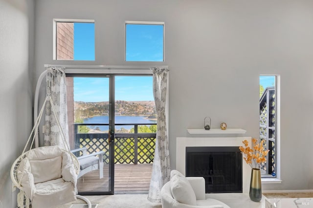 living room with a water view