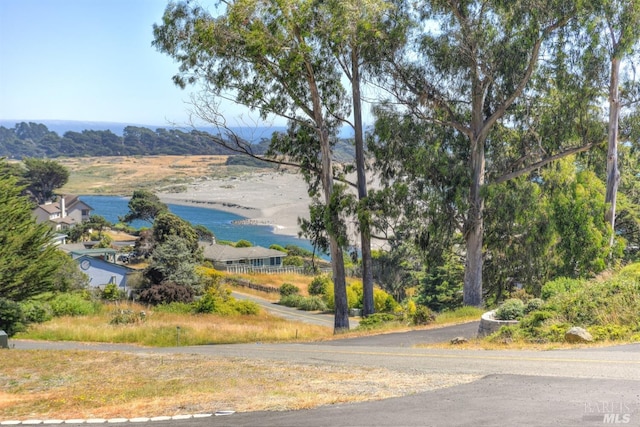 view of street featuring a water view