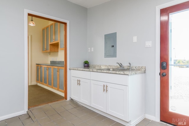 interior space with electric panel and sink