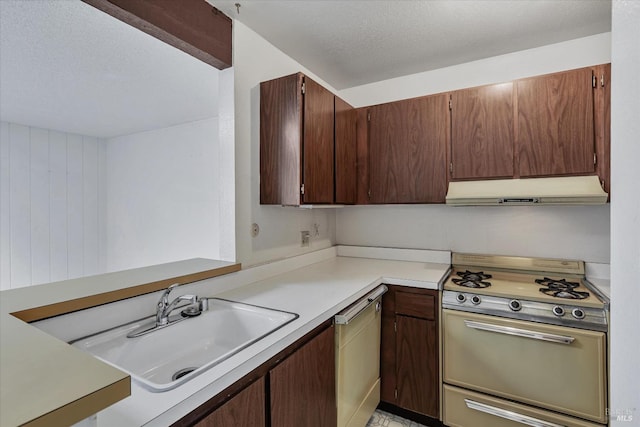 kitchen featuring sink, a textured ceiling, dishwasher, and stove