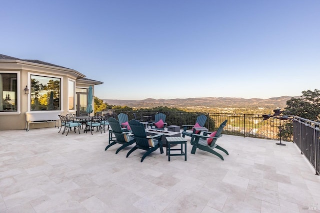 view of patio with a mountain view