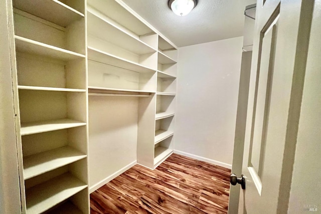 walk in closet with hardwood / wood-style floors