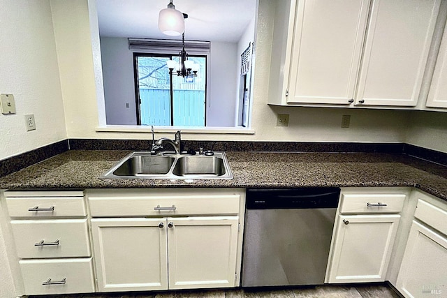 kitchen with white cabinets, dishwasher, and sink