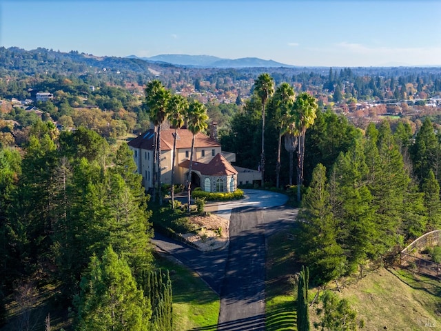 birds eye view of property featuring a mountain view